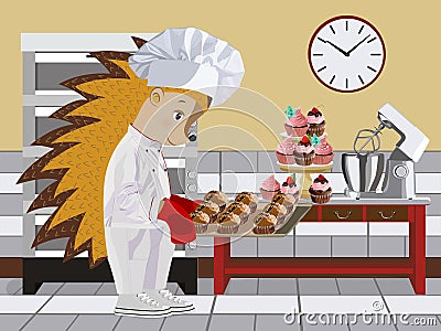 Hedgehog baker. Vector illustration. Vector Illustration